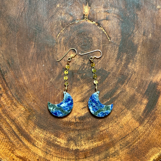 Sodalite Crescent Moon Dangles