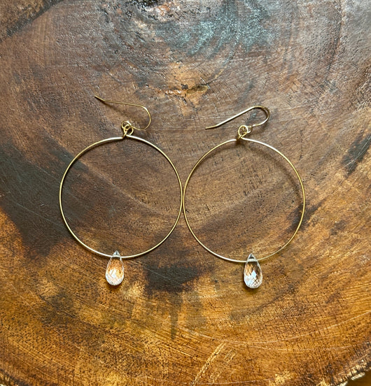 Faceted Quartz Teardrops Hoops