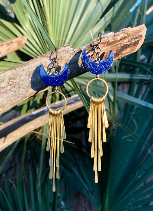 Lapis lazuli Crescent Moon Fringies