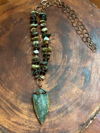 Jasper Arrowhead + River Stones Necklace