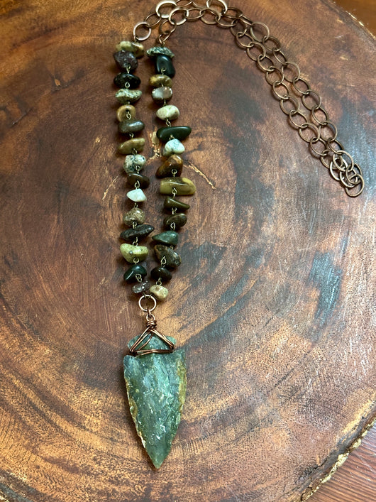 Jasper Arrowhead + River Stones Necklace