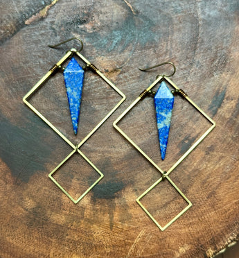 Lapis lazuli Geometric Hoops