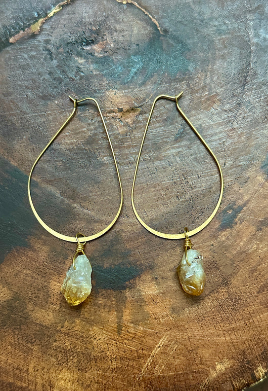 Raw Citrine Hoops