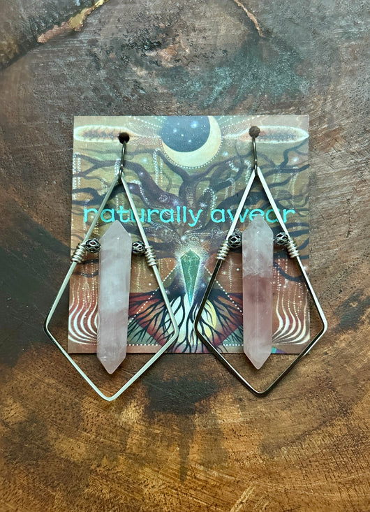 Rose Quartz Silver Hoops