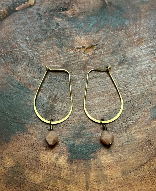 Peach Moonstone Oval Hoops