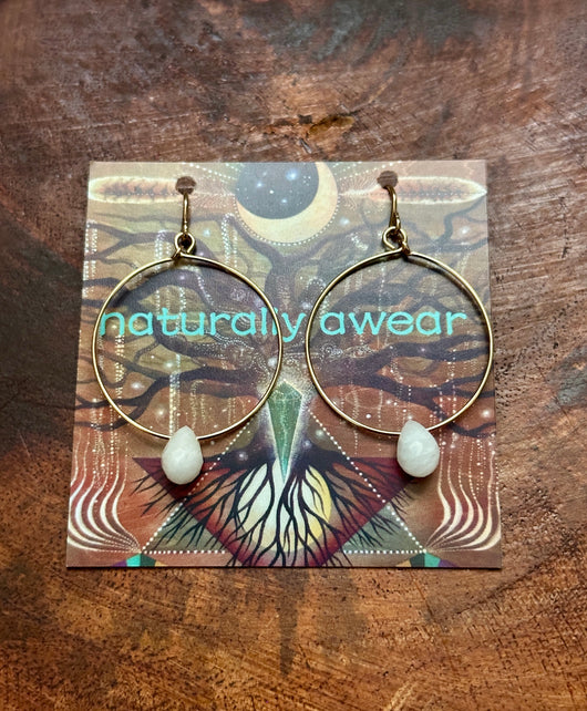 Rainbow Moonstone Gold Hoops