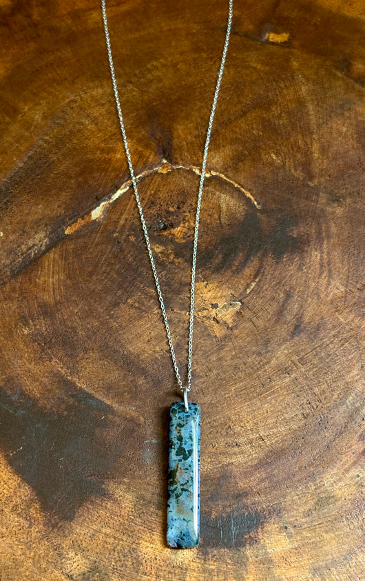 Dark Gray Ocean Jasper Silver Necklace