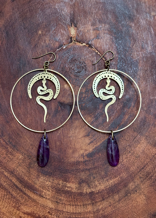 Amethyst Snake Hoops