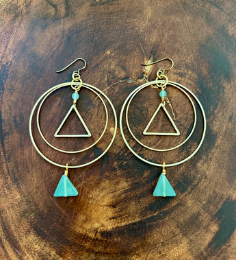 Green Aventurine Geometric Hoops