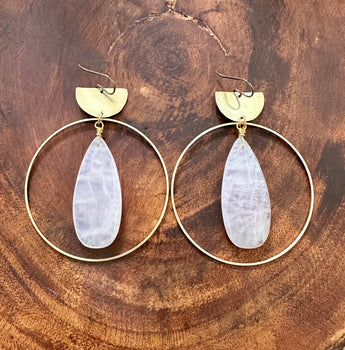 Rose Quartz Moon Hoops