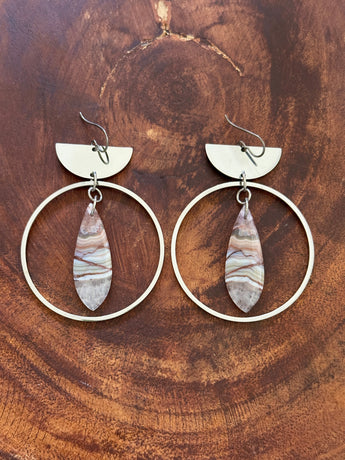 Agate + Amethyst Silver Hoops