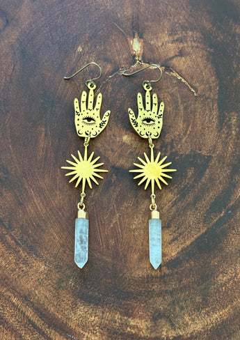 Quartz Hamsa Sun Dangles