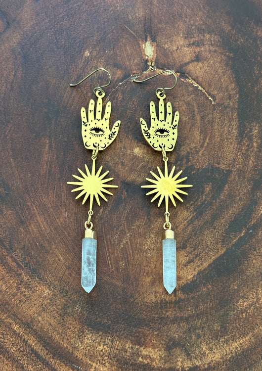 Quartz Hamsa Sun Dangles