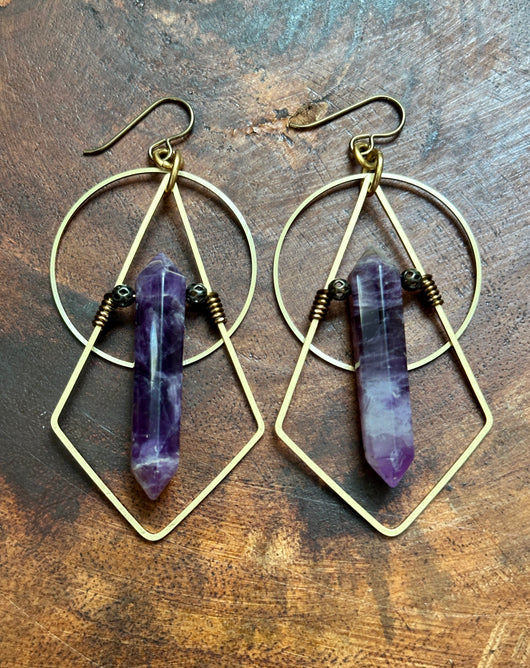 Amethyst Geometric Hoops