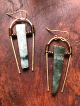 Burma Jade on Hammered Solid Brass Hoops