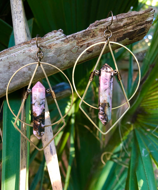 Rhodonite Geometric Hoops